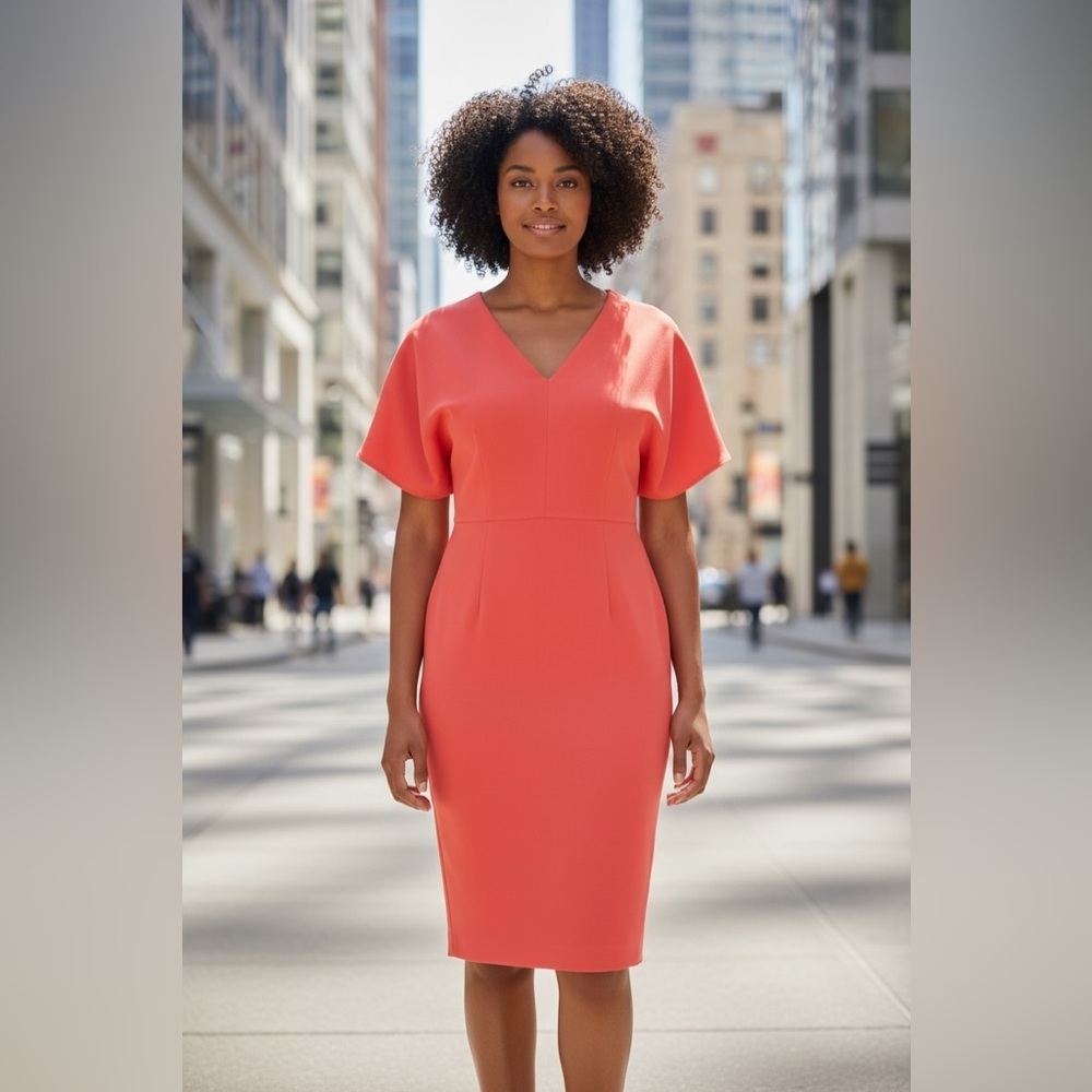Lewit V Neck Crepe Dress Red Tomato NWT Plus 18